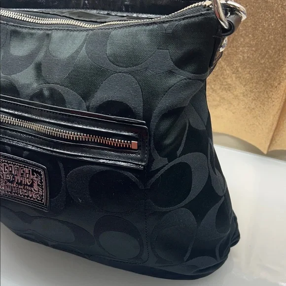 Coach Black Signature Shoulder Bag with Floral Scarf - Picture 8 of 17